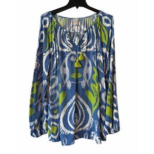 Chico's Lotus Bloom Peasant Top Regatta Blue Size XXL NWT
